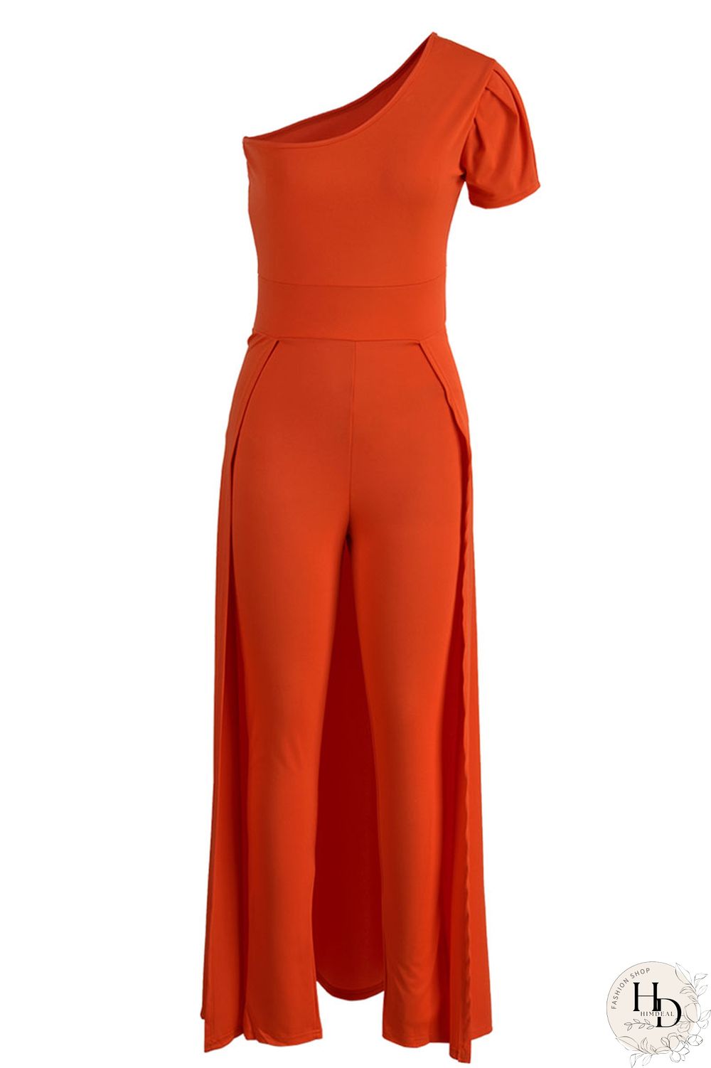 Tangerine Casual Solid Patchwork Asymmetrical Oblique Collar Skinny Jumpsuits