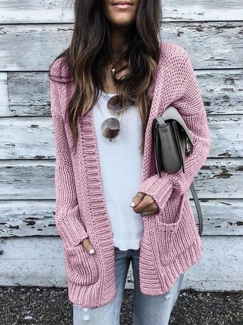 Solid Color Lightweight Knitted Sweater Cardigan-elleschic