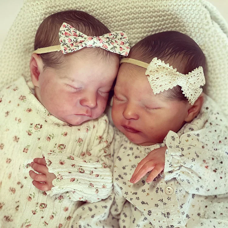  20" Lifelike Realistic Twins Girls of Weruge & Polode Sleeping Reborn Newborn Baby Doll 2024 with Heartbeat and Sound - Reborndollsshop®-Reborndollsshop®