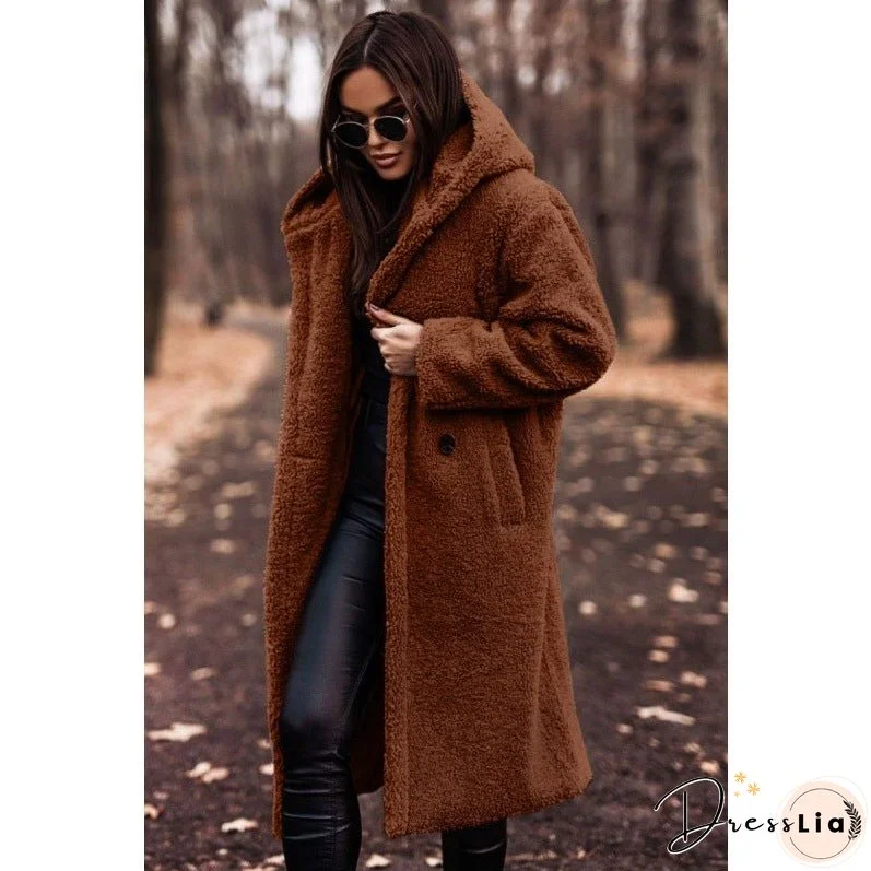 Women's Fashionable Long Solid Color Sleeve Woolen Coats