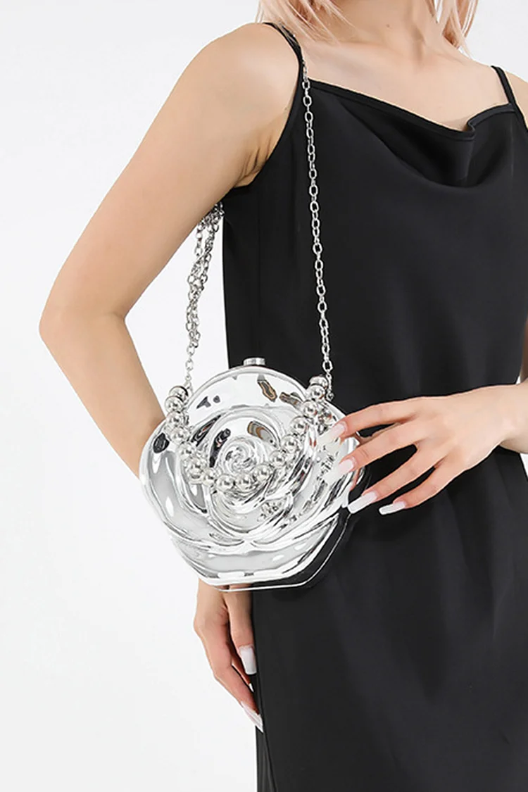 Fashion Floral Design Beaded Handle Metal Chain Evening Bag 2024 - Xpluswear