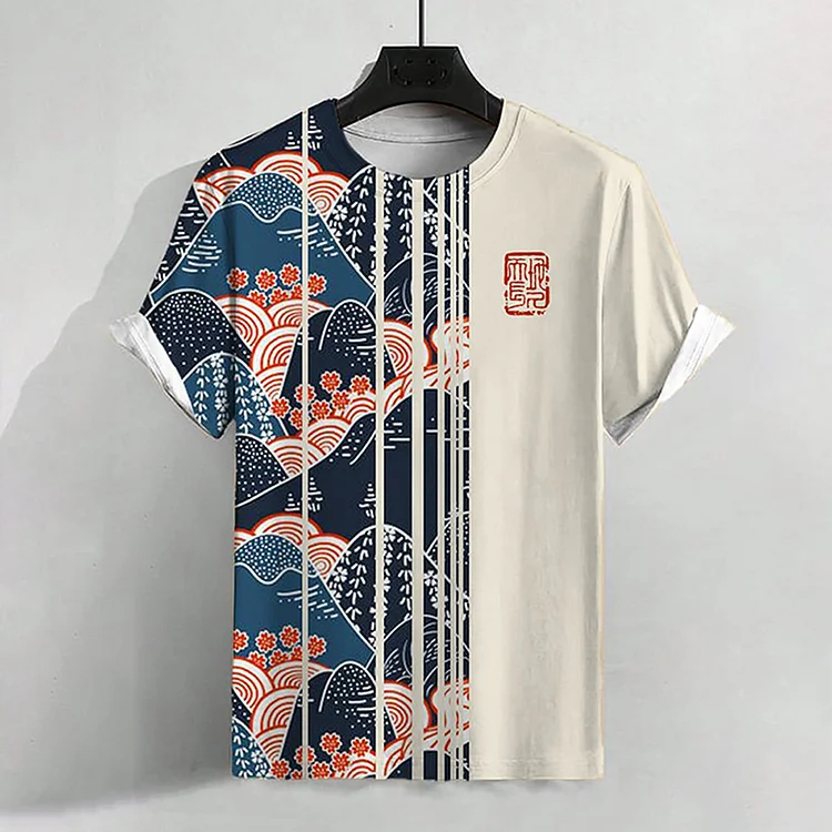 Men'S Floral Mountain Pattern Art Print Vintage T-Shirt