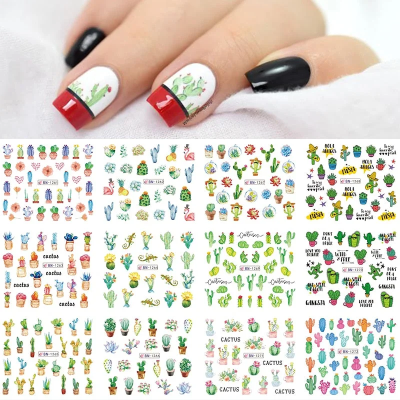 12 Designs Nail Stickers Set Mixed Floral Geometric Nail Art Water Transfer Decals Sliders Flower Leaves Manicures Decoration-Nail Inspo