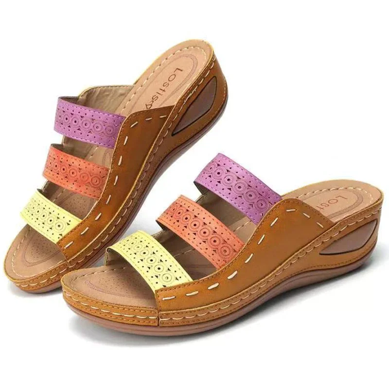 Qengg Women Wedges Sandals Beach Casual Slippers Flip Flops Non-slip Finger Flat Fashion Shoes Sandalias Mujer Comodas