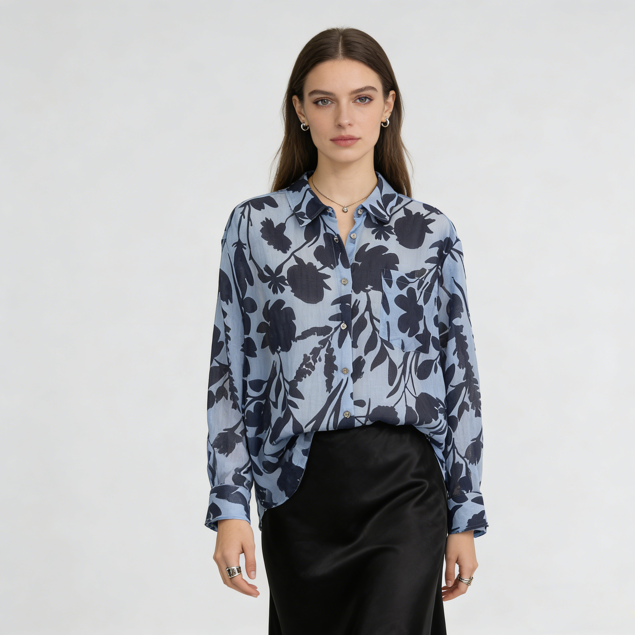 Linen Shirt Women 100% Ramie Floral Print Oversized Top REAL SILK LIFE