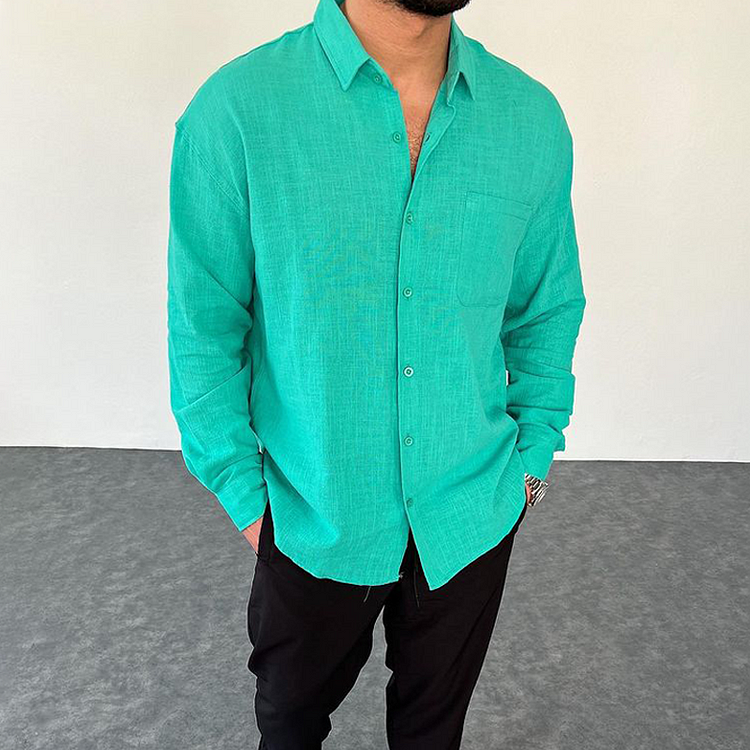 Green Long Sleeve Linen Shirt