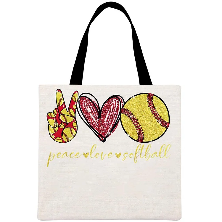Peace Love Softball Printed Linen Bag-Annaletters