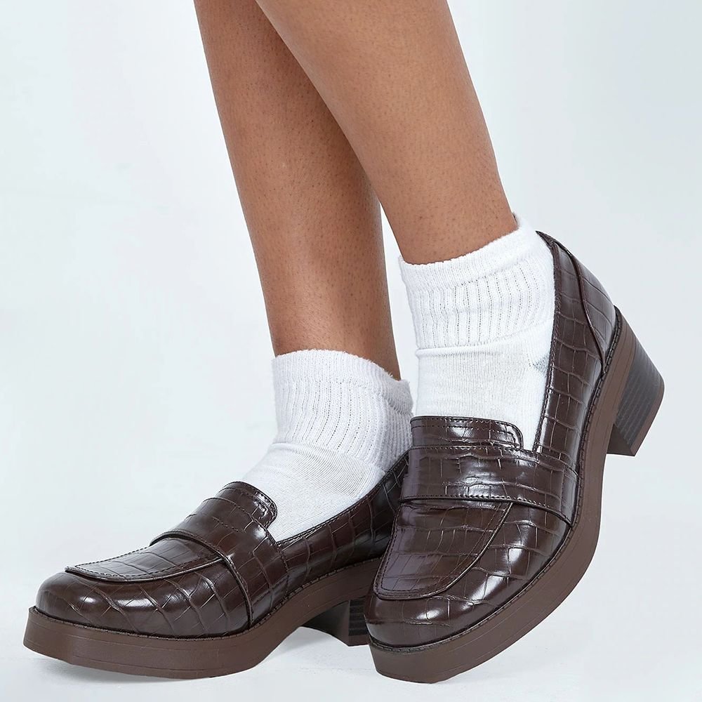 Brown Sanke Skin Platform Loafers Shoes Nicepairs