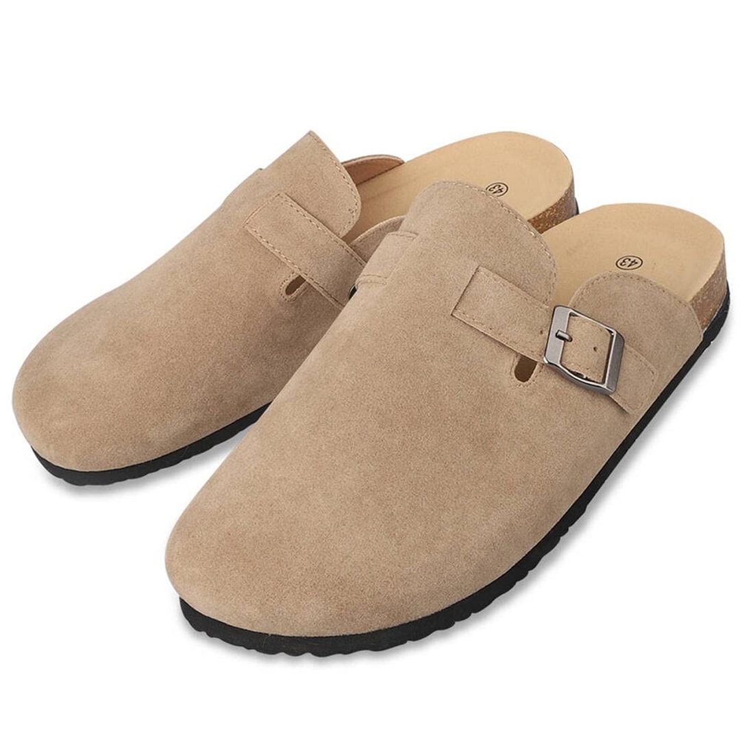 Suede Buckle Clogs Slip-On Potato Shoes Footbed Cork Clogs And Mules