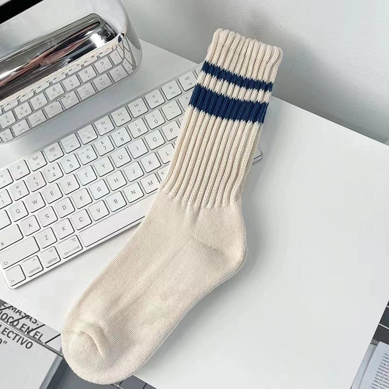 Thick Line Socks Men’s Mid-calf Solid Color Japanese Retro Trendy Autumn And Winter Stockings Sports Basketball American Pile Long Stockings