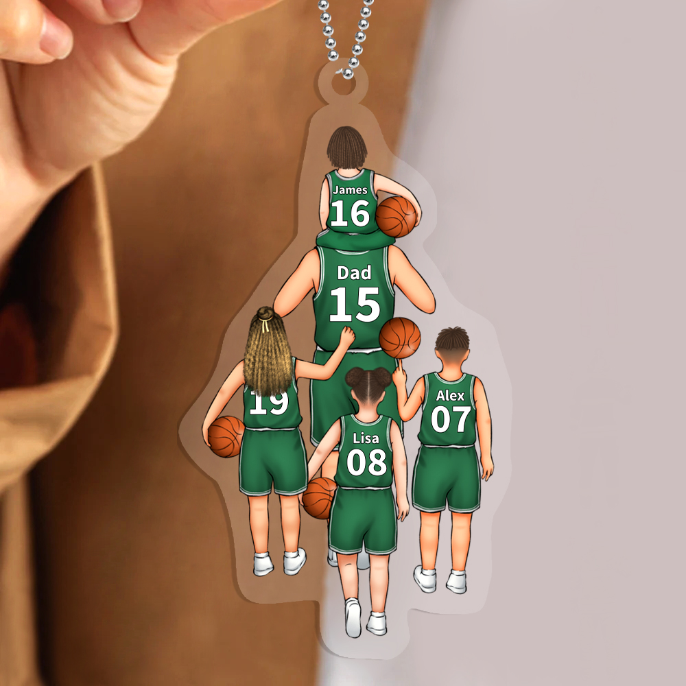 Personalized Basketball Family Hanging Ornament Custom 2–5 Names & Jersey Number Keychain Acrylic Pendant Father's Day Gift