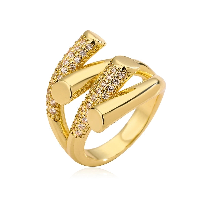 Copper Inlay Geometric Zircon Open Rings