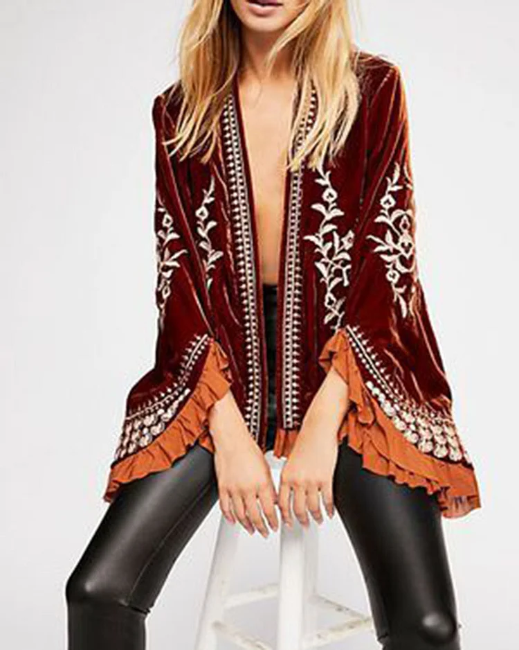 Bell Sleeve Tassel Velvet Kimono