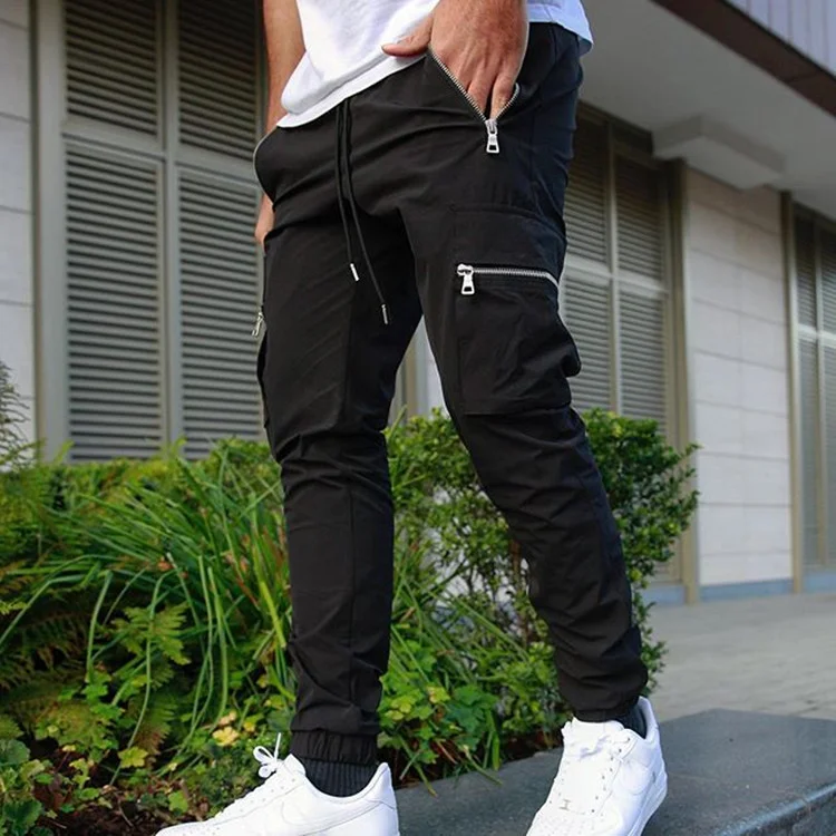 Sports And Leisure Zipper Multi-Pocket Trousers Men's Fitness Running Training Pants