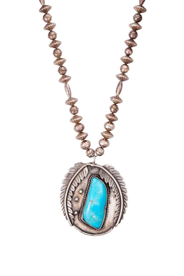 Necklace, Pendant, Turquoise, Applique, Old Pawn, 1152