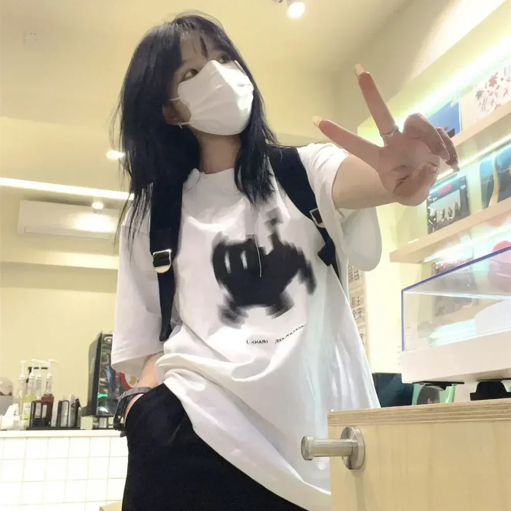 Aiertu Summer Y2k Aesthetic Print Basic Short Sleeve T-shirts Streetwear All Match Loose Tops Women Casual Harajuku Oversize O Neck Tee Aiertu