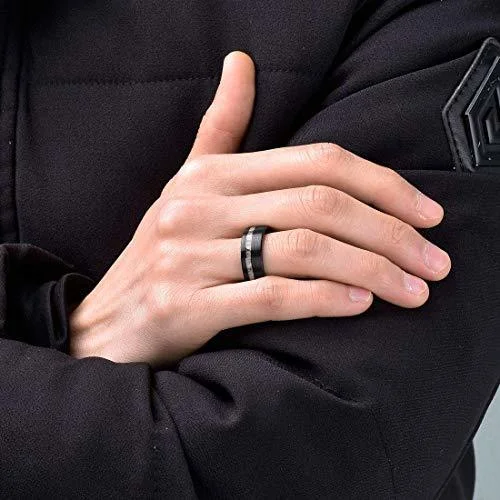 6MM 8MM Women's Or Men's Tungsten Carbide Wedding Rings Black with White Antler Inlay Comfort Fit