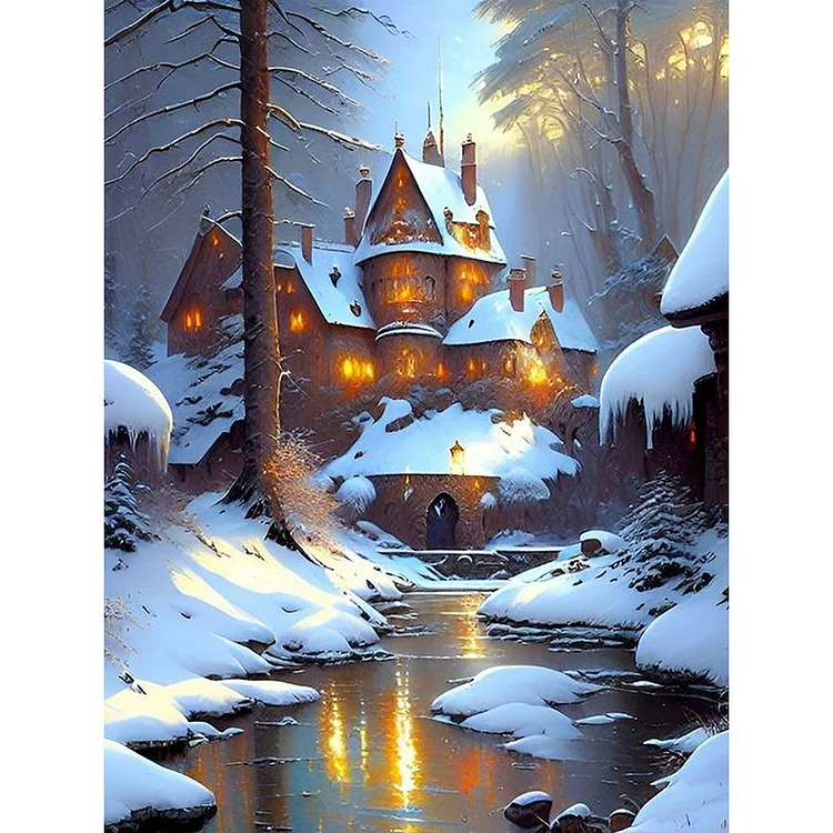 Snow Cabin 30*40CM (Canvas) Full Round Drill Diamond Painting gbfke