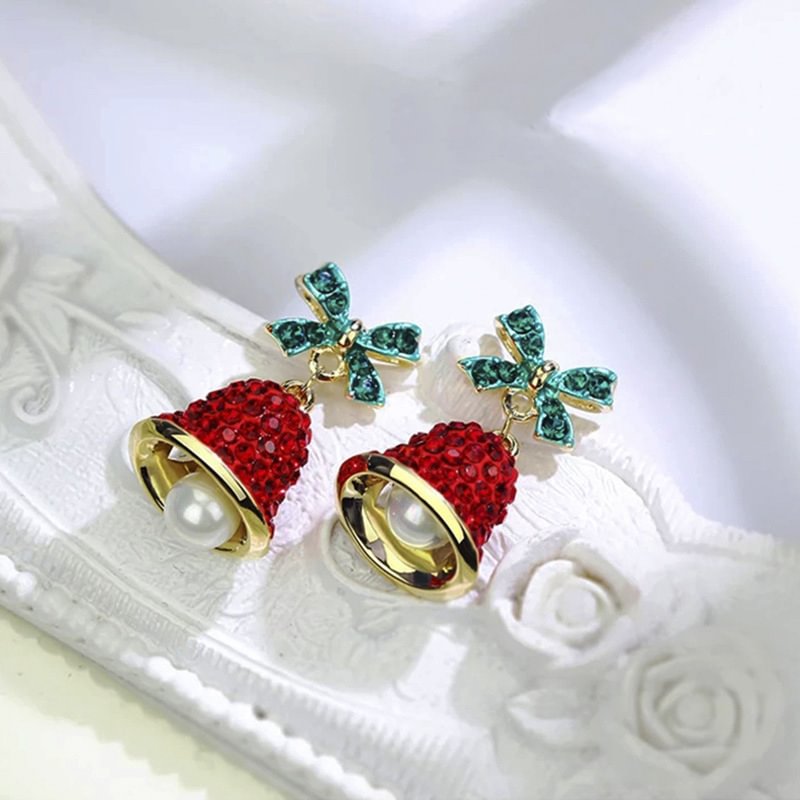 Minnieskull Ladies Christmas Bow Wind Chime Stud Earrings - Minnieskull