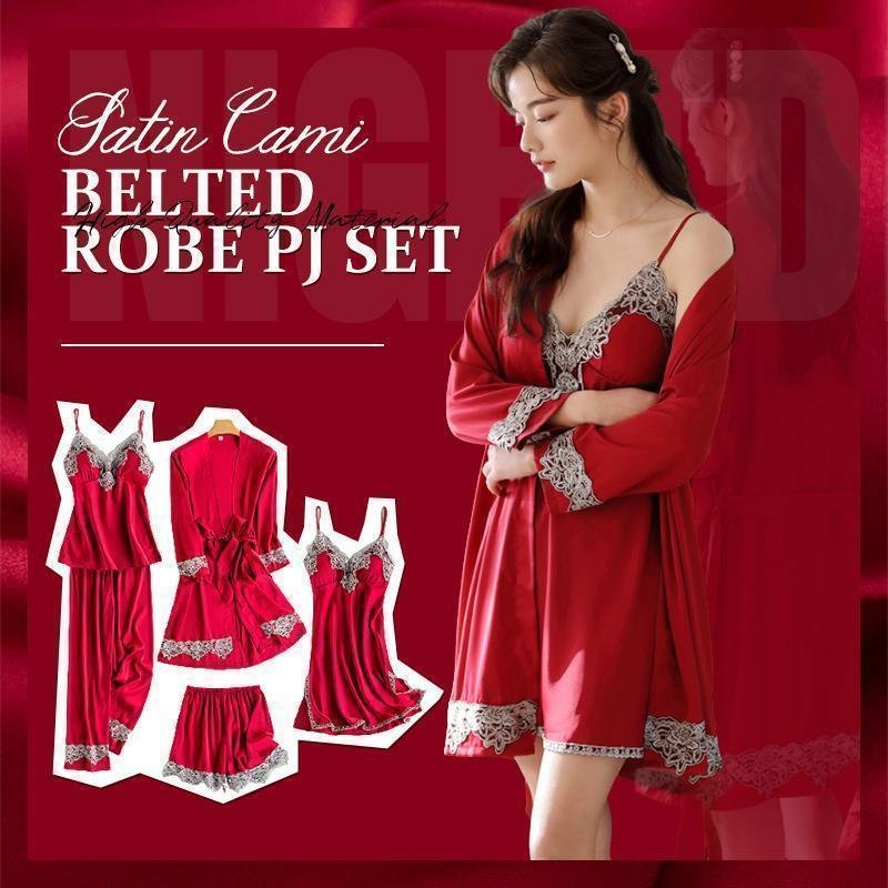 5 Pack Satin Cami Belted Robe PJ Set