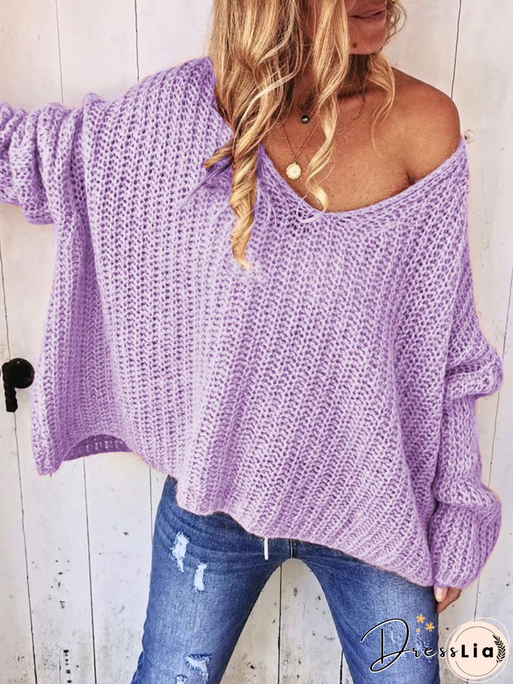 Casual V Neck  Long Sleeve Solid Sweater
