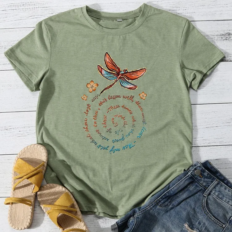 Dragonfly spins Round Neck T-shirt-0025919