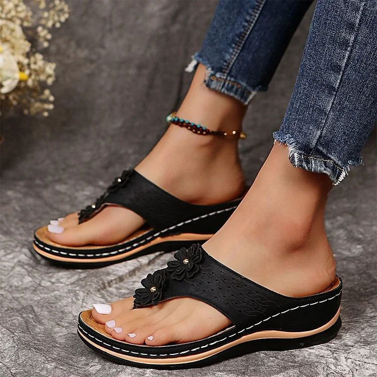 Ladies Summer Rubber Muffin Bottom Flower Large Size Casual Flip-flop Sandals  Stunahome.com