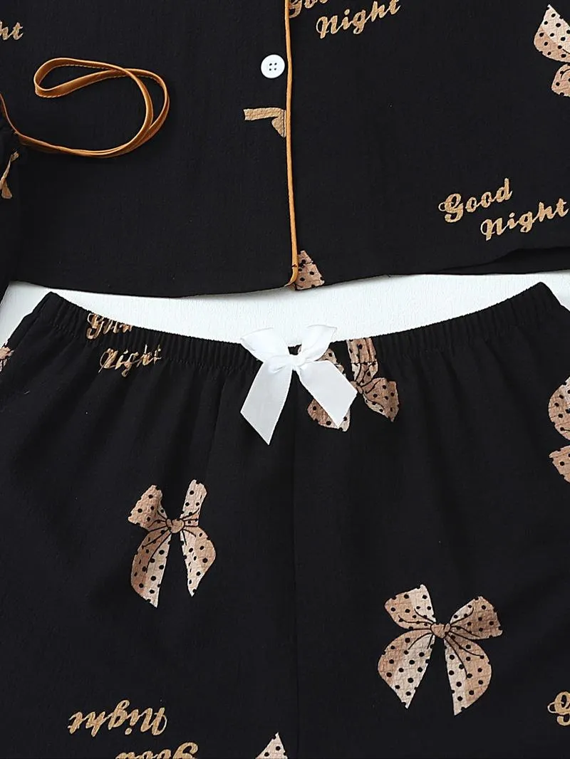 Women's All Over Print Top & Shorts & Pants & Accessories Pyjama Set, Casual Comfy Pj Set, Ladies Sleepwear for All Seasons Women's All Over Print Top & Shorts & Pants & Accessories Pyjama Set, Casual Comfy Pj Set, Ladies Sleepwear for All Seasons