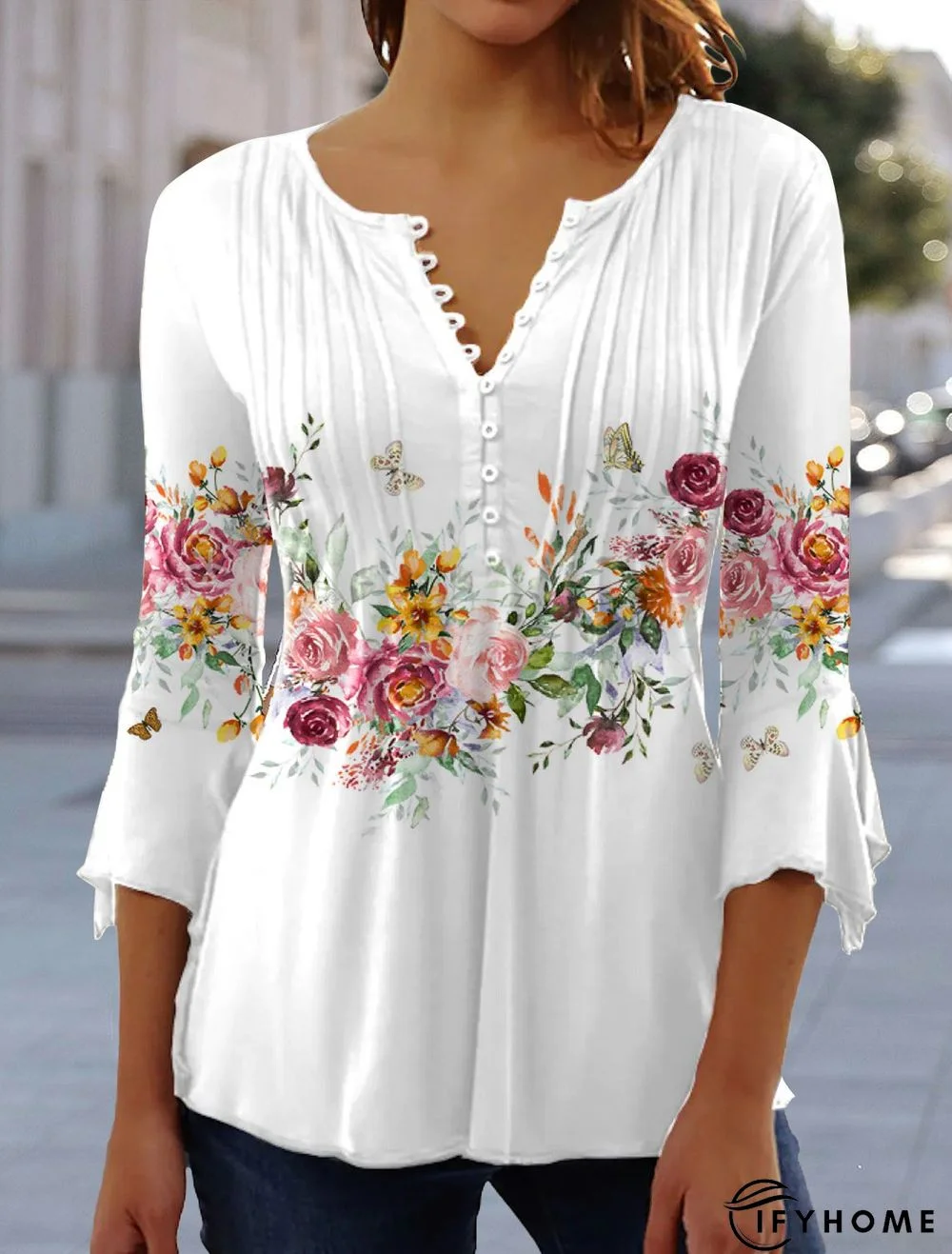 Floral V Neck Regular Fit Casual Top | IFYHOME