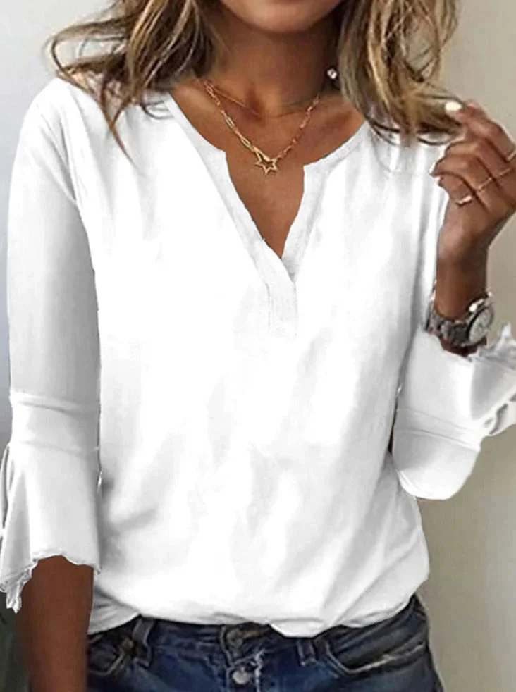 White V-Neck Bell Sleeve Top