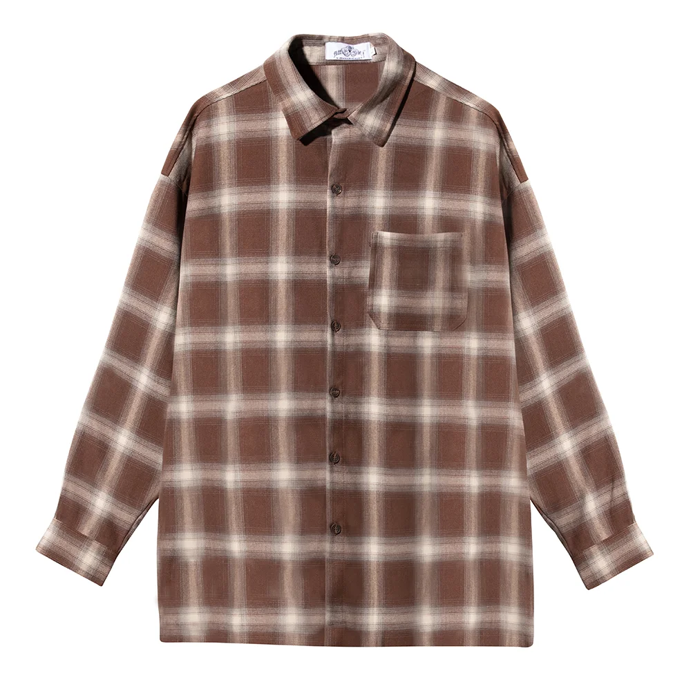 Abebey-Color Block Plaid Patchwork Long Sleeve Shirts for Men and Women Lapel Baggy Y2k Camisas Ropa Hombre Oversized Checkered Tops
