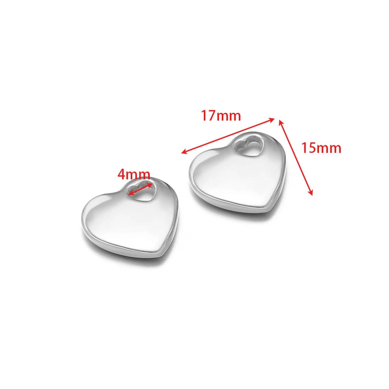 5 PCS/Package 14*17mm 304 Stainless Steel Heart Shape Pendant Jewelry Accessories
