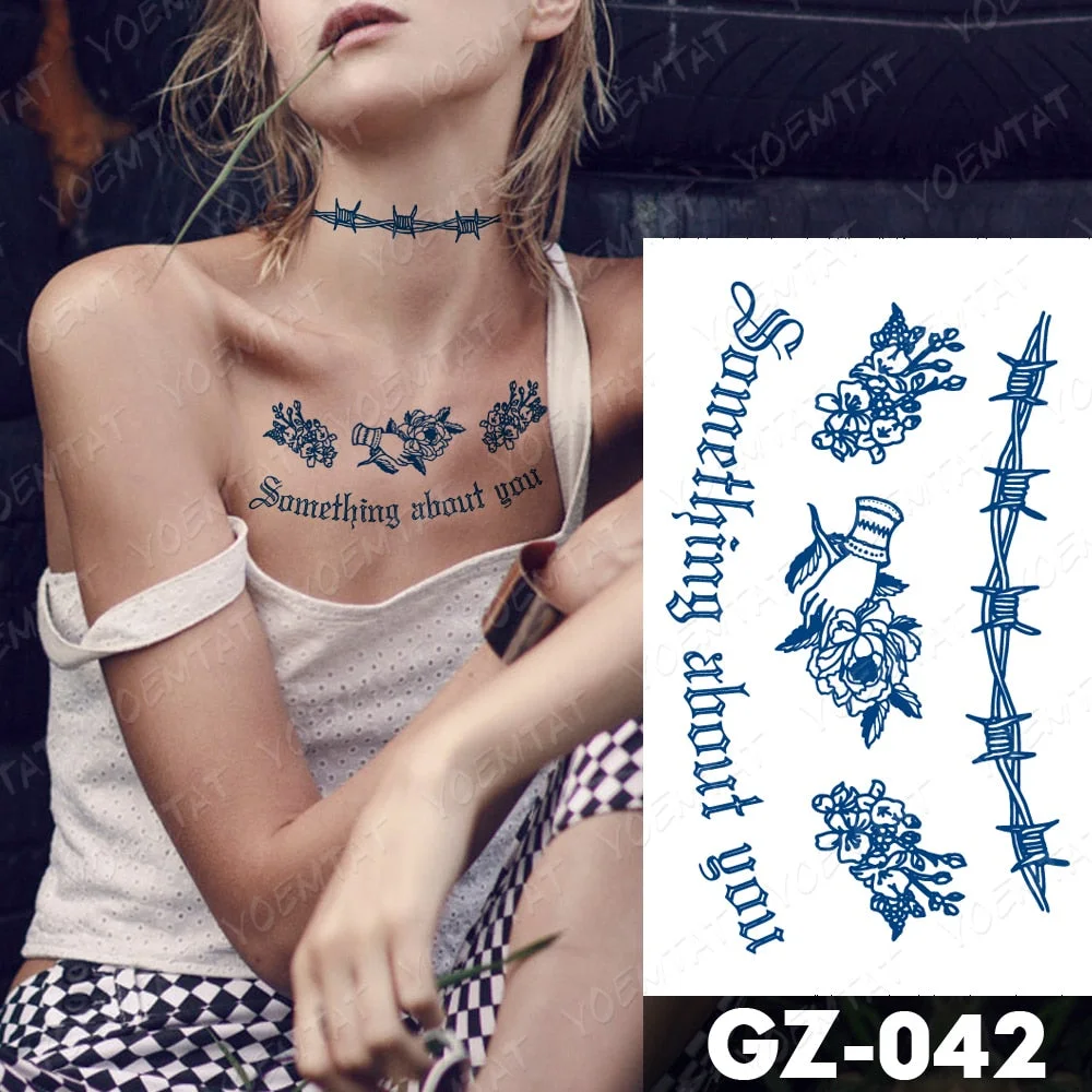 Juice Lasting Waterproof Temporary Tattoo Stickers Starry Sky Moon Flower Rose Flash Tattoos Woman Arm Ink Body Art Fake Tatto