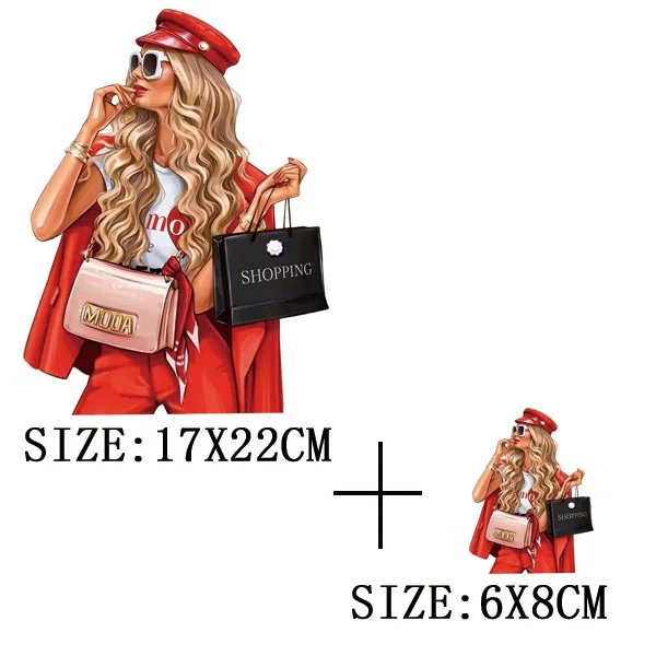 Fashion Girl Iron On Transfer For Clothing DIY Washable Thermal Stickers On T-shirt Funny Design On Hoodies Patch Applique Decor