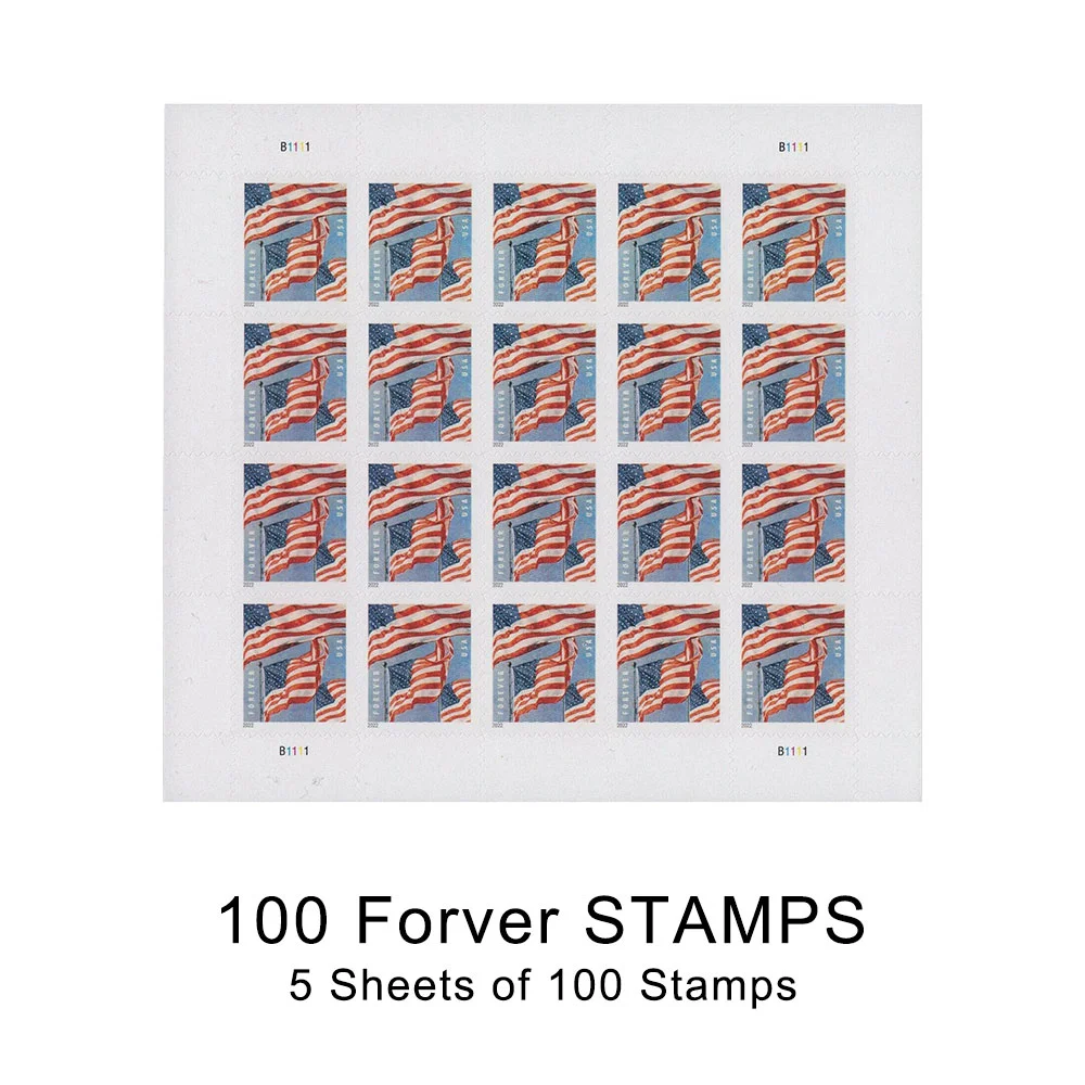 100PCS Forever Stamps 2022 U.S. Flag USPS First-Class Postage