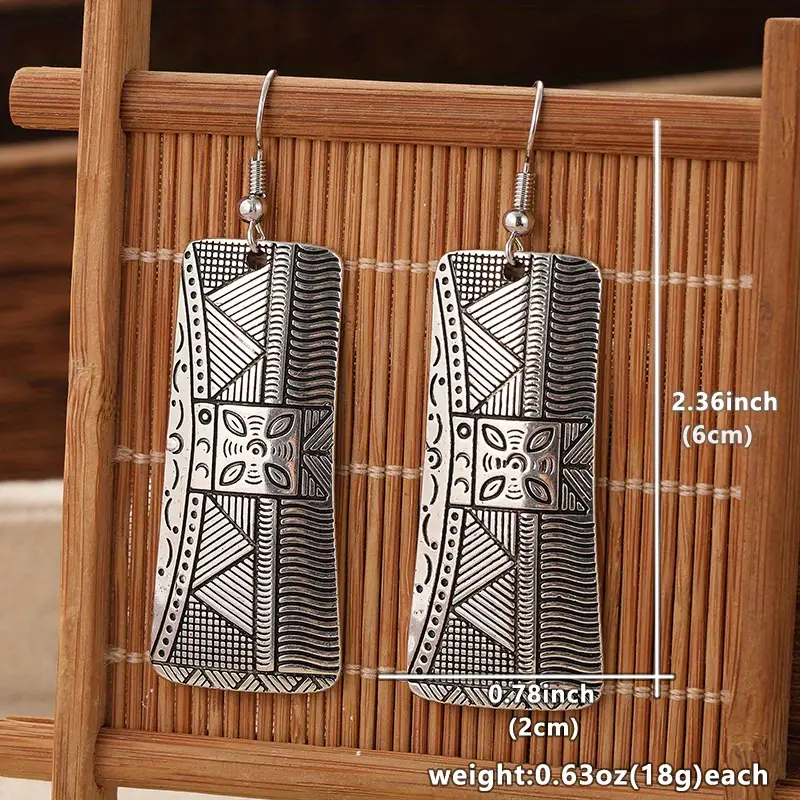 a pair of bohemian retro carved pattern earrings womens ethnic earrings party jewelry 4