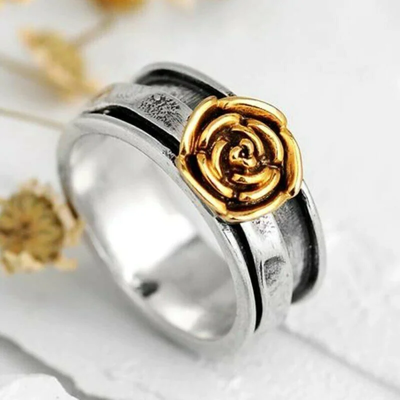 Vintage Two Tone Rose Flower Ring