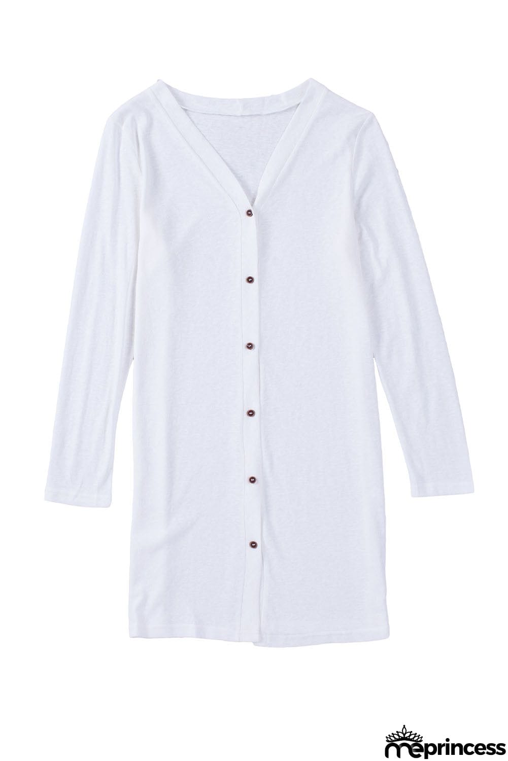 Solid Color Open-Front Buttons White Cardigan