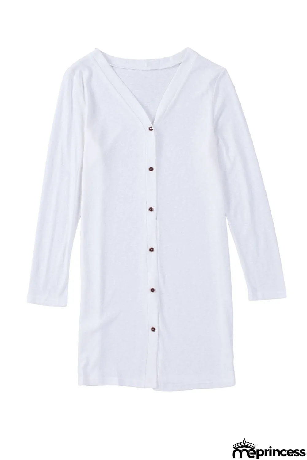 Solid Color Open-Front Buttons White Cardigan
