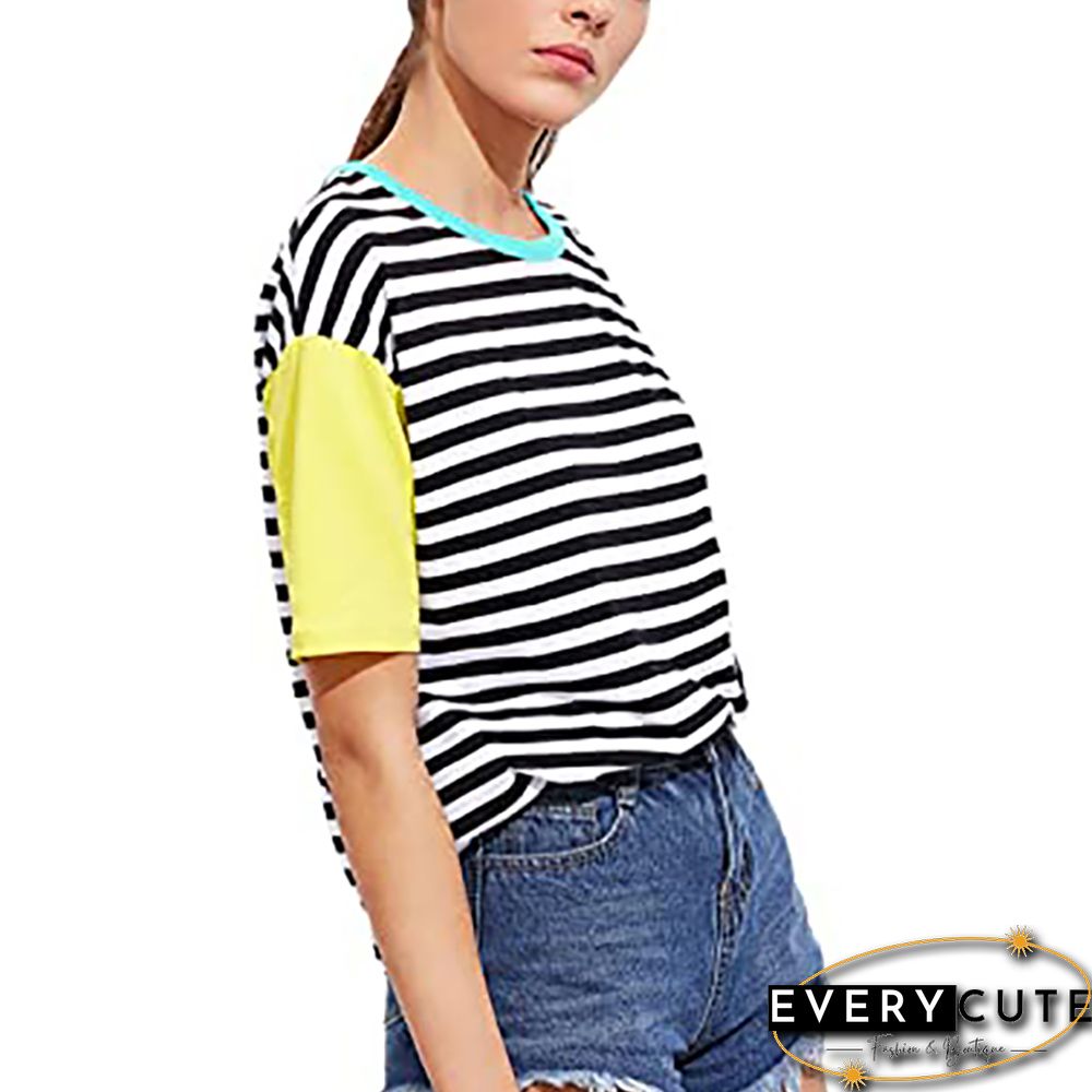 Yellow Contrast Stripes Short Sleeve Tees