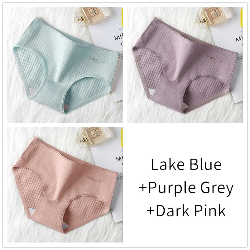 3Pcs Women Panties Lace Cotton Underwear Girls Mid Waist Briefs Lady Cute Sexy Lingerie Intimates Breathable Underpants Female