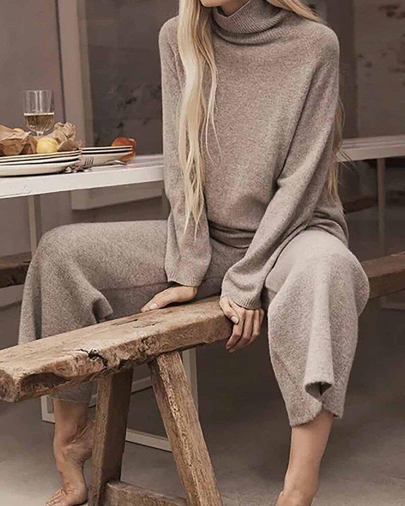 Turtleneck Long Sleeve Knitted Two Pieces Sets Suits