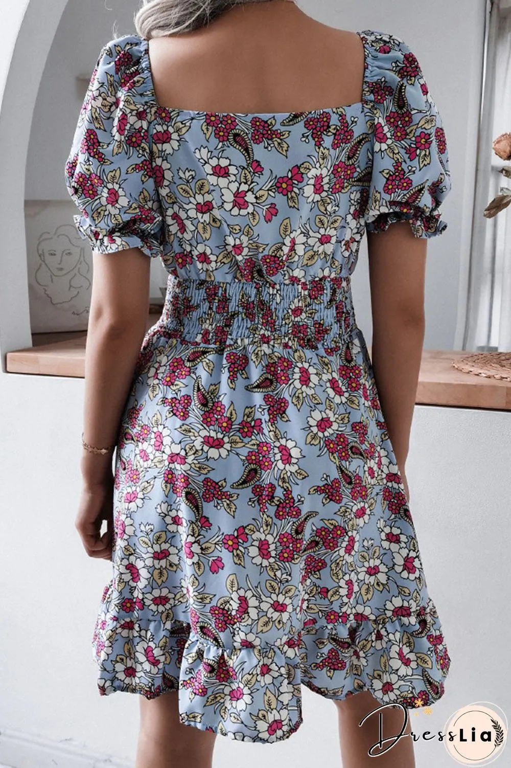 Fashion Casual Print Split Joint Square Collar A Line Dresses