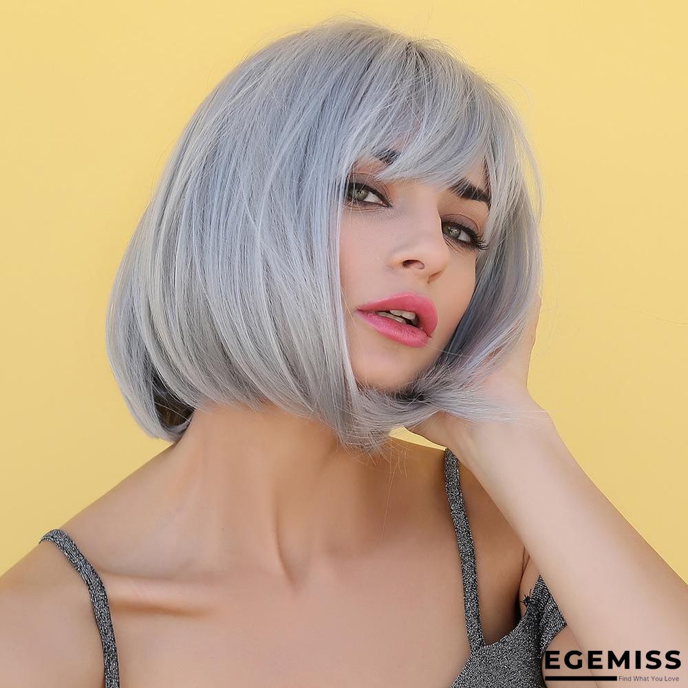 Dark Brown Short Bob Hair Wigs with Bangs Synthetic Wig | EGEMISS