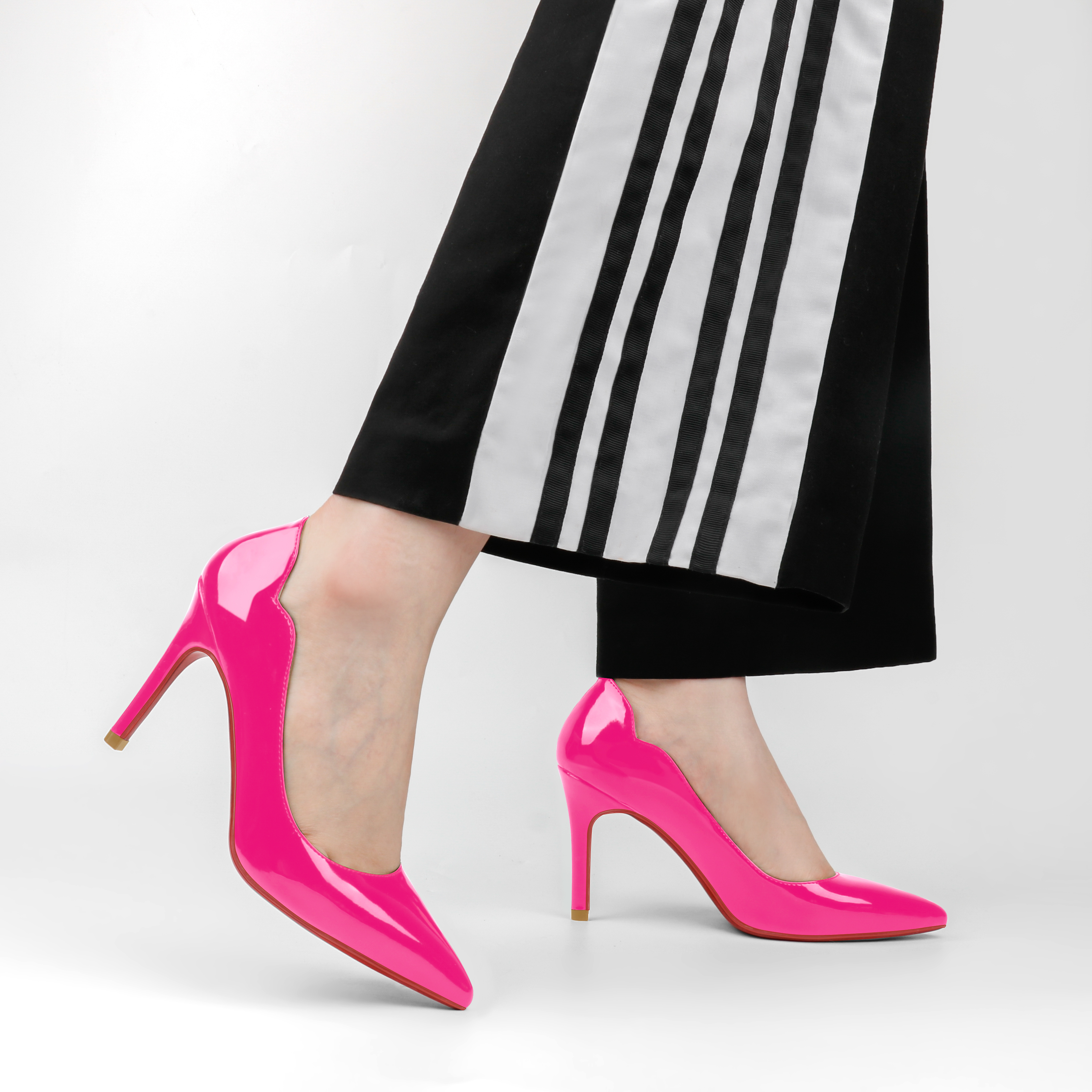 90mm Women's Pointed Toe Kitten Heels Hot Chick Red Bottom Stiletto Pumps for Wedding-MERUMOTE