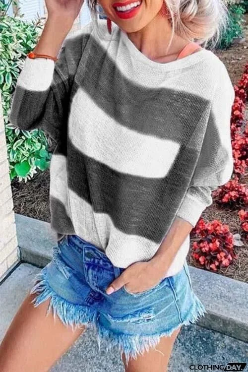 Color Block Stripe Long Sleeve T Shirt