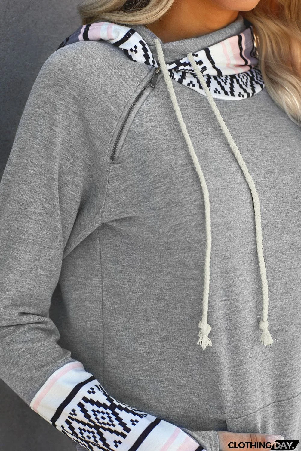 Plaid Double Hoods Thumb Hole Hoodie