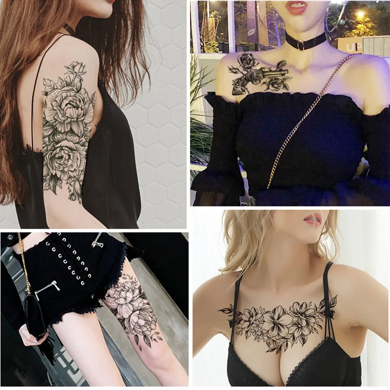 Sdrawing Waterproof Flower Animal Temporary Tattoo Sticker Wholesales Rose Flash Wolf Tiger Body Art Arm Sexy Men Women Sleeve