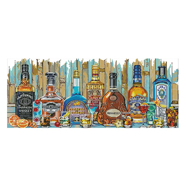 Wine 14CT Printed Cross Stitch Kits (77*36CM) fgoby