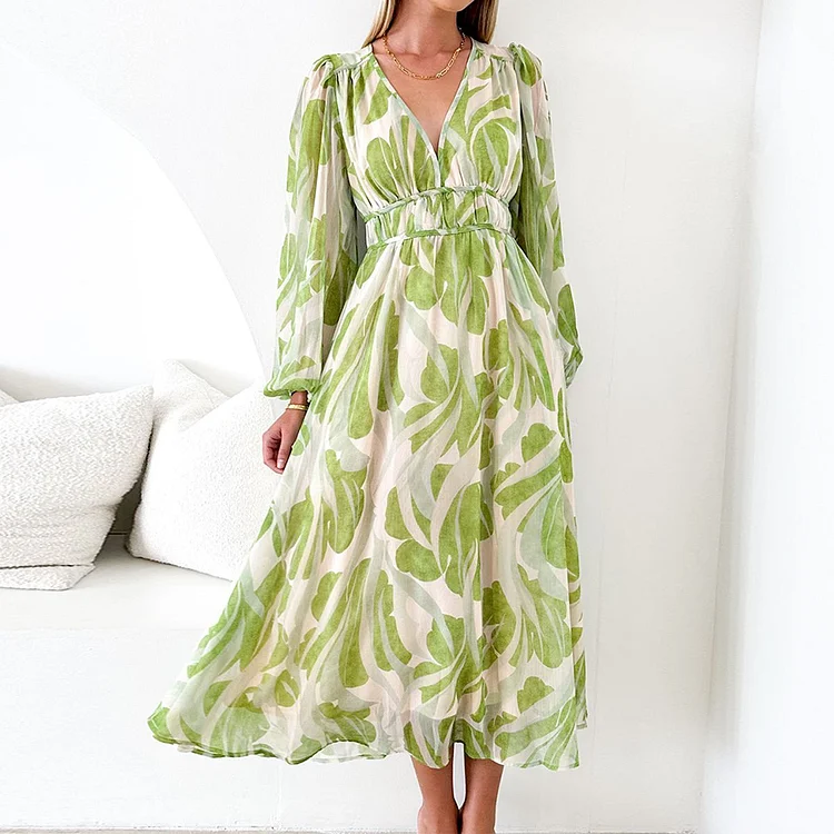 Fresh Green Long Sleeve Maxi Dress